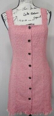 Francesca’s Dress Women Small Tweed Mini Button Front Barbie Nikki Shift Pink